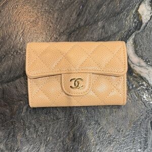 CHANEL Beige Quilted Wallet/ Card Holder